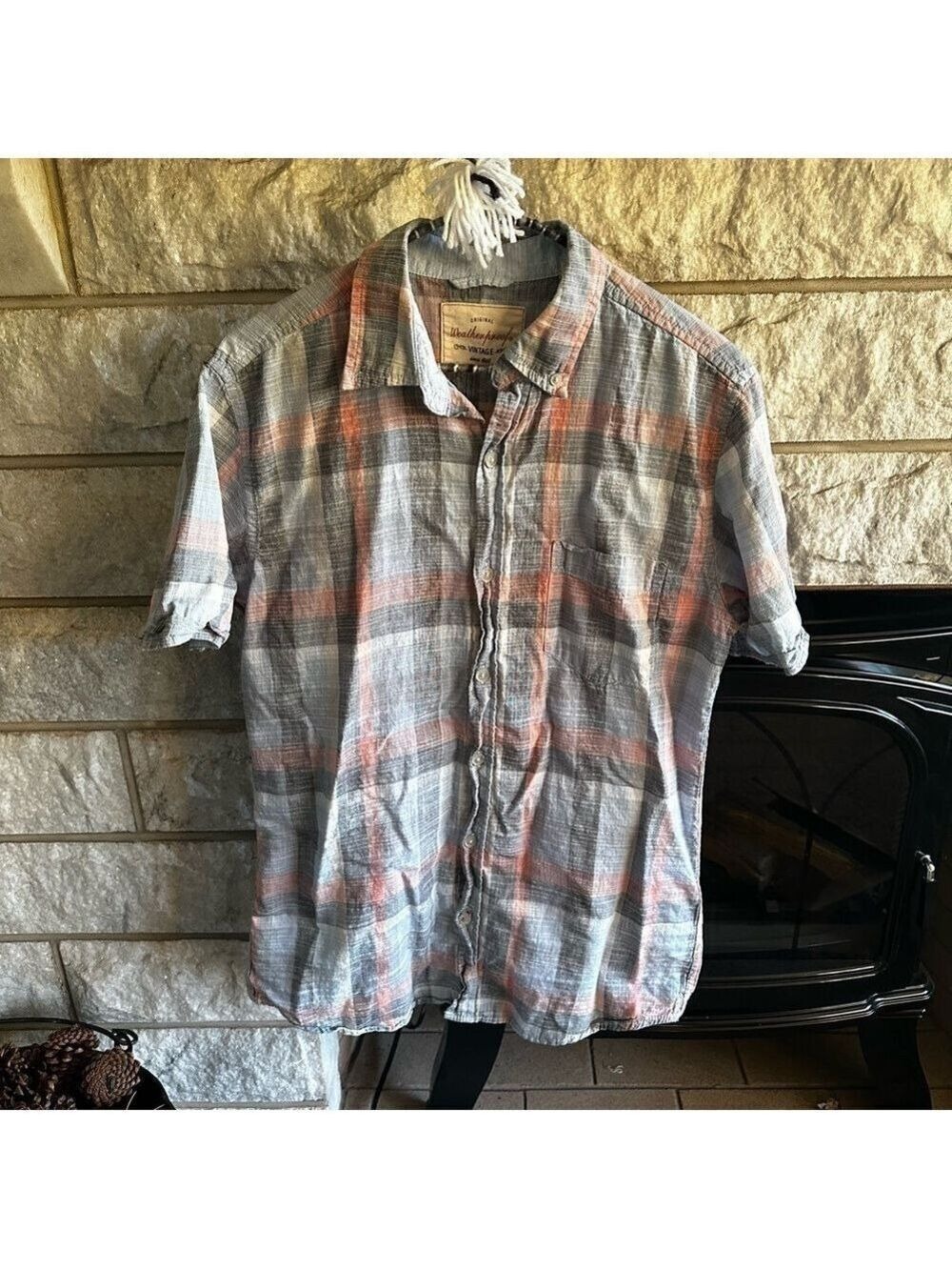 Weatherproof men’s short sleeve plaid button down shirt small